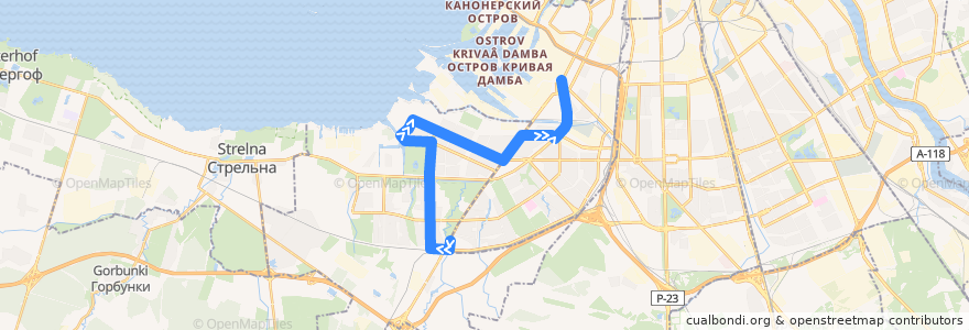 Mapa del recorrido Автобус № 2А: ж/д станция Лигово => Комсомольская площадь de la línea  en San Petersburgo.