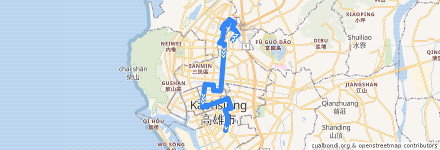 Mapa del recorrido 72A(往程) de la línea  en 가오슝시.
