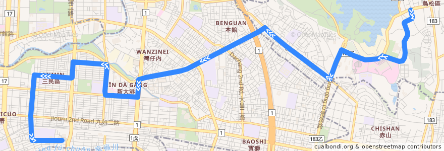 Mapa del recorrido 建工幹線(往程) de la línea  en 高雄市.