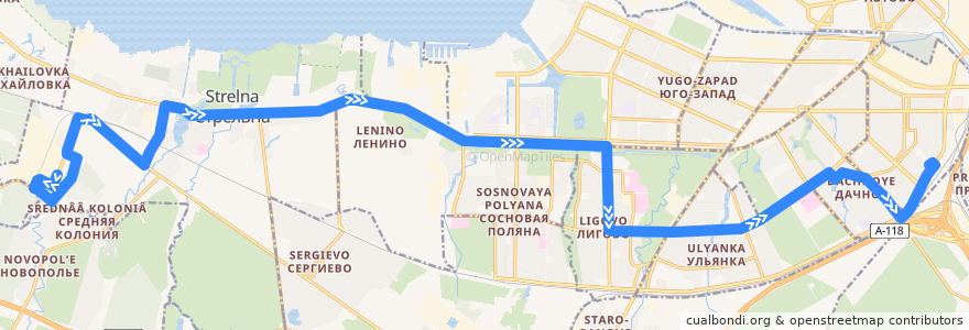 Mapa del recorrido Автобус № 162: Нойдорф => Счастливая улица de la línea  en サンクト ペテルブルク.