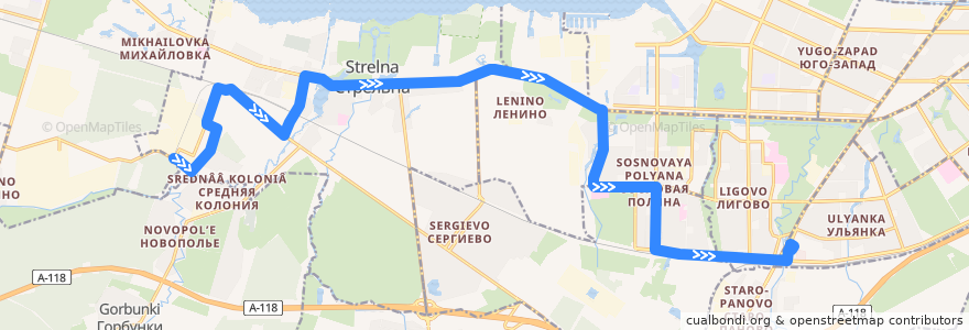 Mapa del recorrido Автобус № 163: БСХ, Бытовые приборы => ж/д станция Лигово de la línea  en Санкт-Петербург.