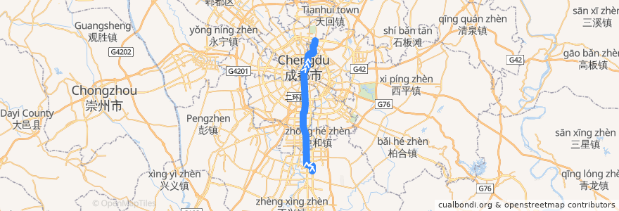 Mapa del recorrido Subway Line 1: 支线 de la línea  en Chengdu.