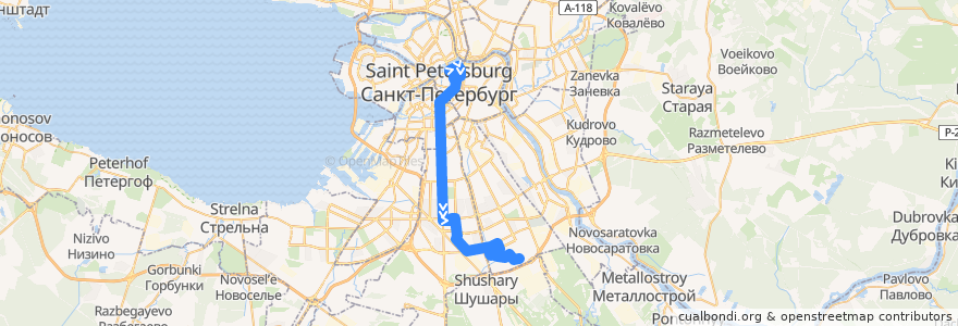 Mapa del recorrido Автобус № 2Ма: Суворовская площадь => Малая Балканская улица de la línea  en Санкт-Петербург.