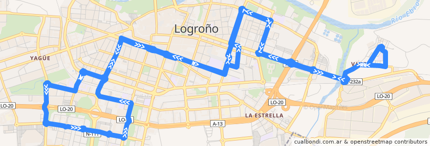 Mapa del recorrido Varea-La Cava de la línea  en Логроньо.