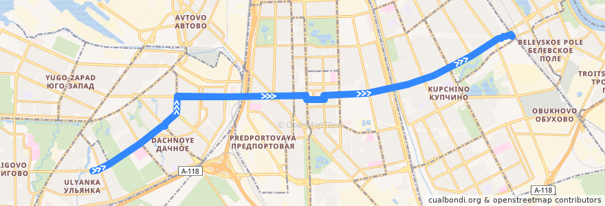 Mapa del recorrido Троллейбус № 29: улица Солдата Корзуна => ж/д станция «Сортировочная» de la línea  en Санкт-Петербург.