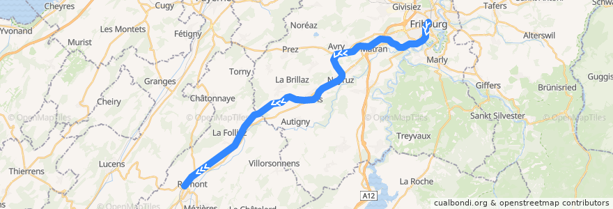 Mapa del recorrido S40: Fribourg => Romont de la línea  en Switzerland.