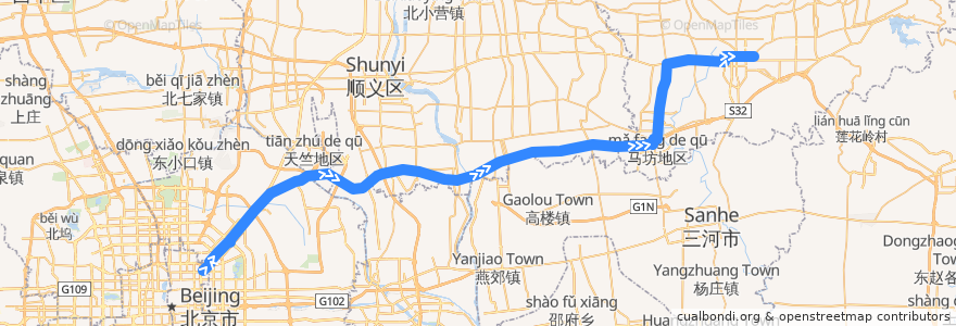 Mapa del recorrido Bus 852: 东直门枢纽站 => 平谷汽车站 de la línea  en Pekin.