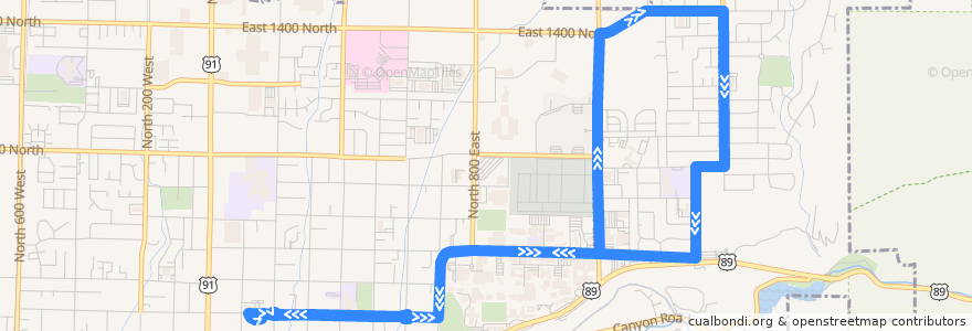 Mapa del recorrido Route 1 de la línea  en Logan.