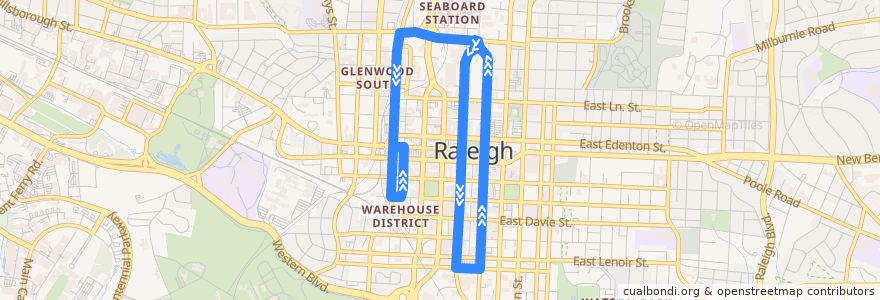 Mapa del recorrido GoRaleigh R-Line de la línea  en 罗利 / 羅里 / 羅利.