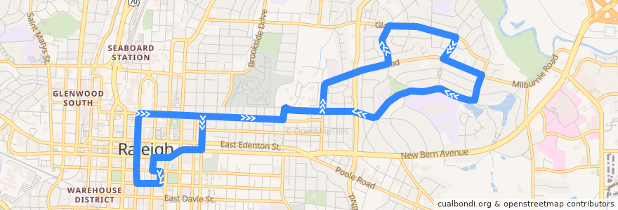 Mapa del recorrido GoRaleigh 10 Longview de la línea  en 罗利 / 羅里 / 羅利.