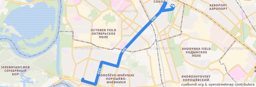 Mapa del recorrido Троллейбус 59: Метро "Сокол" - Улица Генерала Глаголева de la línea  en モスクワ.