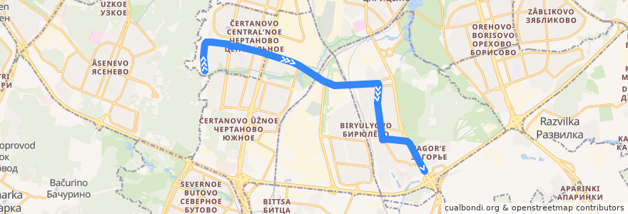 Mapa del recorrido Автобус 796: 16-й микрорайон Чертанова => Загорье de la línea  en Southern Administrative Okrug.