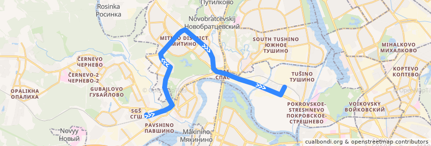 Mapa del recorrido Автобус № 930: Станция МЦД Павшино - Метро "Тушино" de la línea  en District fédéral central.