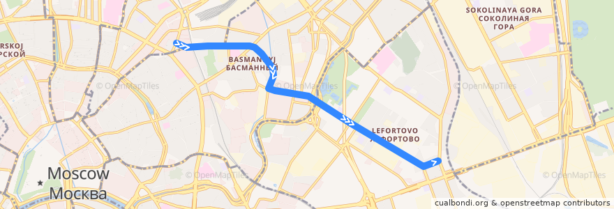 Mapa del recorrido Автобус Т24: Метро «Красные Ворота» => Метро «Авиамоторная» de la línea  en 莫斯科.