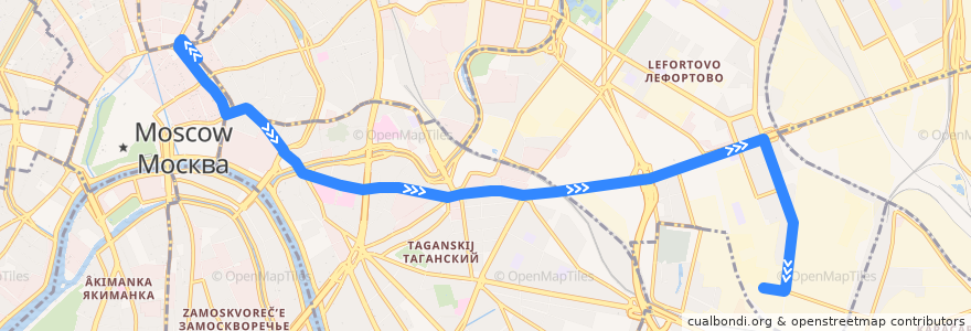 Mapa del recorrido Автобус м8: Метро «Лубянка» => Дангауэровка de la línea  en Moskau.