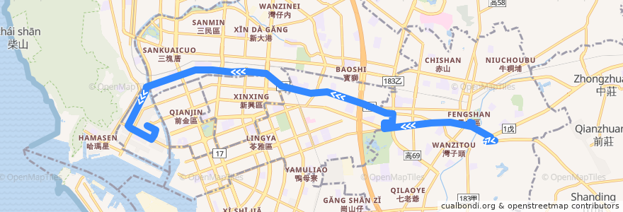 Mapa del recorrido Bus 88: 黃埔公園=>捷運鹽埕埔站 de la línea  en 가오슝시.