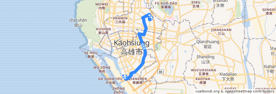Mapa del recorrido 37路(往程) de la línea  en Kaohsiung.