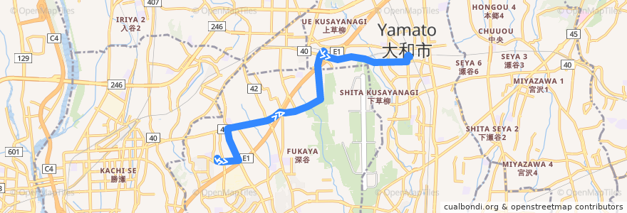 Mapa del recorrido 綾72 de la línea  en 神奈川縣.