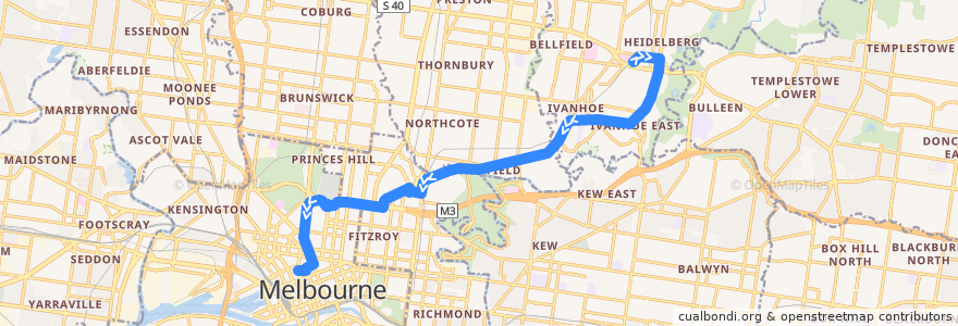 Mapa del recorrido Bus 546: Heidelberg => Clifton Hill & Carlton => Melbourne University de la línea  en 멜버른.