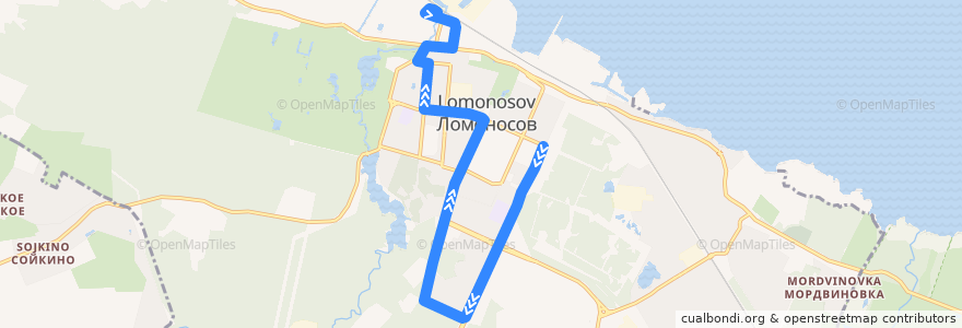 Mapa del recorrido Автобус № 3Ал: Ораниенбаумский проспект => вокзал de la línea  en Lomonosov.