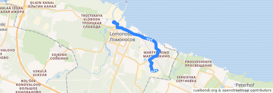 Mapa del recorrido Автобус № 4л: бизнес-парк «Мартышкино» => Ломоносов, вокзал de la línea  en Lomonosov.
