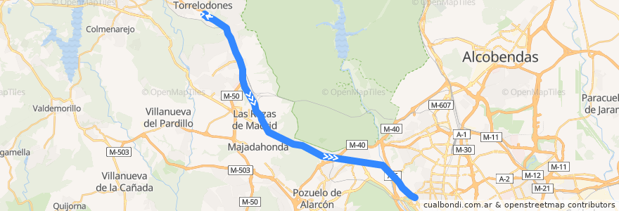 Mapa del recorrido Bus 613: Torrelodones (C.C.) → Madrid (Moncloa) de la línea  en Communauté de Madrid.