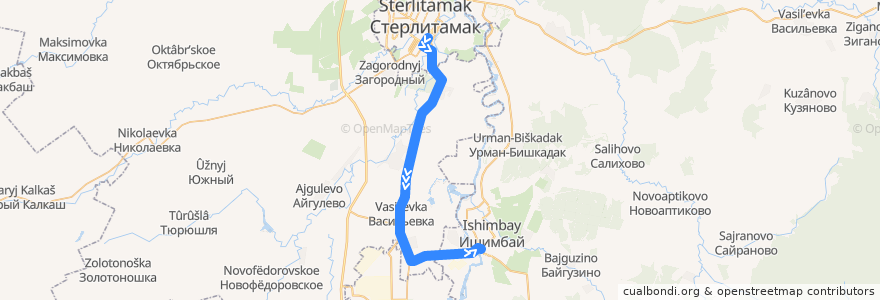 Mapa del recorrido Автобус Стерлитамак - Ишимбай de la línea  en Башкортостан.