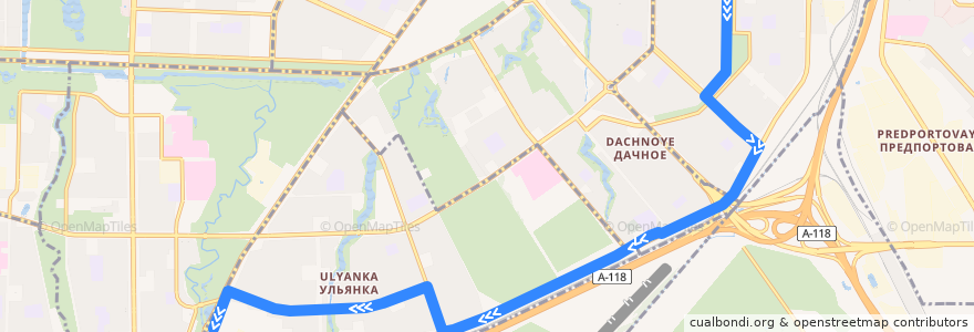 Mapa del recorrido Автобус № 18А: станция метро "Ленинский проспект" => улица Стойкости de la línea  en Санкт-Петербург.