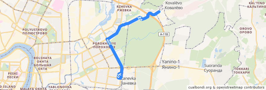 Mapa del recorrido Автобус № 23: Белорусская улица => Ново-Ковалево de la línea  en Красногвардейский район.