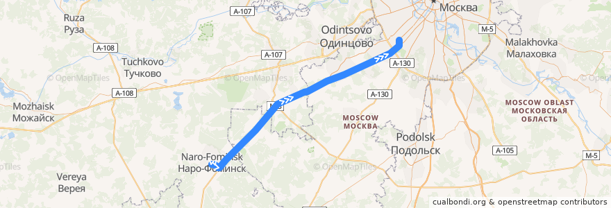 Mapa del recorrido Автобус 309: Станция Нара - Метро Юго-Западная de la línea  en 中央連邦管区.