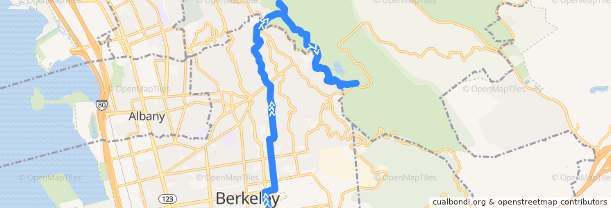 Mapa del recorrido AC Transit 67: Downtown Berkeley => Tilden Park (weekends) de la línea  en Kalifornien.
