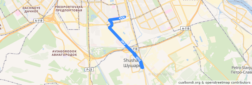 Mapa del recorrido Автобус № 34: Звёздная улица => Шушары, Пушкинская улица de la línea  en Санкт-Петербург.
