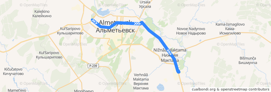 Mapa del recorrido Троллейбус №1: Рынок №2 - Татнефтегазпереработка de la línea  en Almetyevsky District.