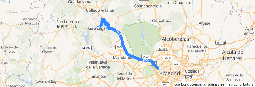 Mapa del recorrido Bus 635: Galapagar → La Navata → Torrelodones (Colonia) → Madrid (Moncloa) de la línea  en Comunidad de Madrid.