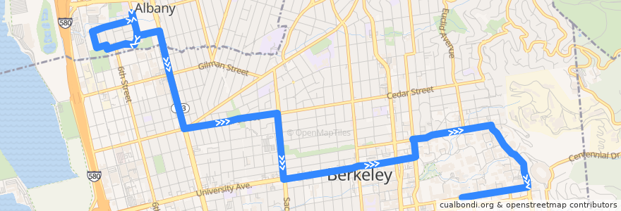 Mapa del recorrido AC Transit 52: University Village => U.C. Campus (am) de la línea  en 阿拉梅达县/阿拉米達縣/阿拉米達郡.