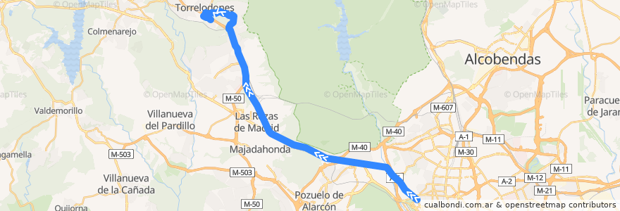Mapa del recorrido Bus 686: Madrid(Moncloa) → Torrelodones (Por los Peñascales) de la línea  en Comunidad de Madrid.