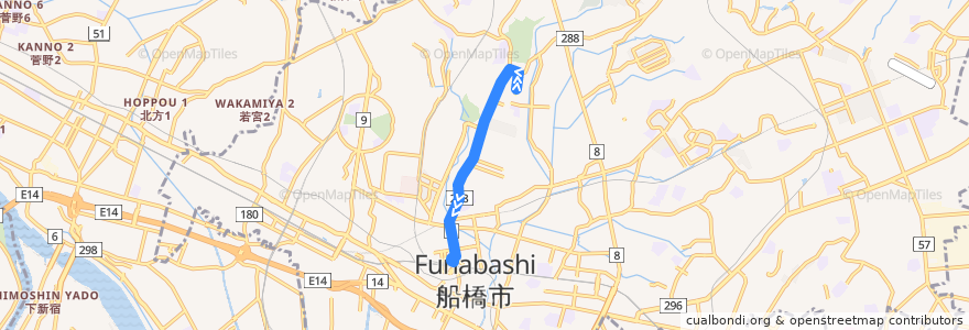 Mapa del recorrido 夏見線 de la línea  en Funabashi.
