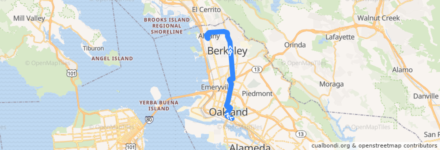 Mapa del recorrido AC Transit 18: Lake Merritt BART => University Village de la línea  en 阿拉梅达县/阿拉米達縣/阿拉米達郡.