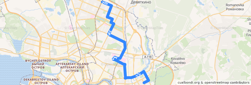 Mapa del recorrido Автобус № 103: проспект Культуры => проспект Ударников de la línea  en サンクト ペテルブルク.