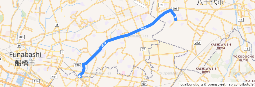 Mapa del recorrido 津田沼線 de la línea  en Chiba Prefecture.