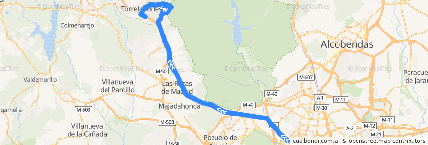Mapa del recorrido Bus 686A: Madrid(Moncloa) → Torrelodones (Por Montealegre) de la línea  en Comunidad de Madrid.