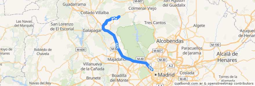 Mapa del recorrido Bus 611: Madrid(Moncloa) → Hoyo de Manzanares de la línea  en Autonome Gemeinschaft Madrid.