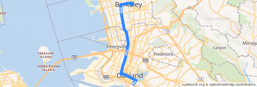 Mapa del recorrido AC Transit 88: Lake Merritt BART => Downtown Berkeley de la línea  en Comté d'Alameda.