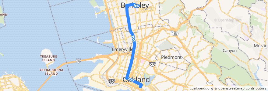 Mapa del recorrido AC Transit 88: Downtown Berkeley => Lake Merritt BART de la línea  en مقاطعة ألاميدا (كاليفورنيا).