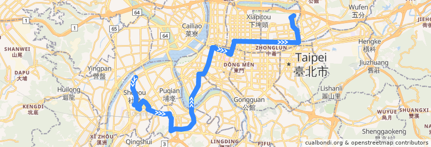 Mapa del recorrido 臺北市 307 撫遠街-板橋 (返程) de la línea  en Nouveau Taipei.