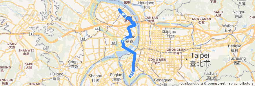 Mapa del recorrido 新北市 62 三重-東園 (返程) de la línea  en Nouveau Taipei.