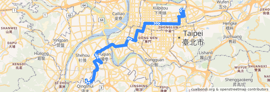 Mapa del recorrido 臺北市 604 板橋-民生社區(往程) de la línea  en Nouveau Taipei.