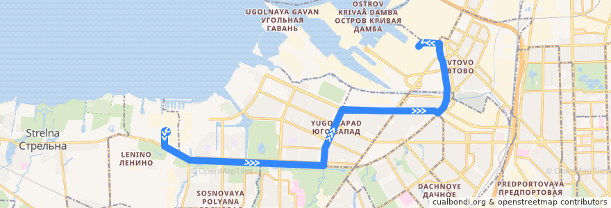 Mapa del recorrido Трамвай № 60: ЛЭМЗ => завод "Северная Верфь" de la línea  en San Pietroburgo.