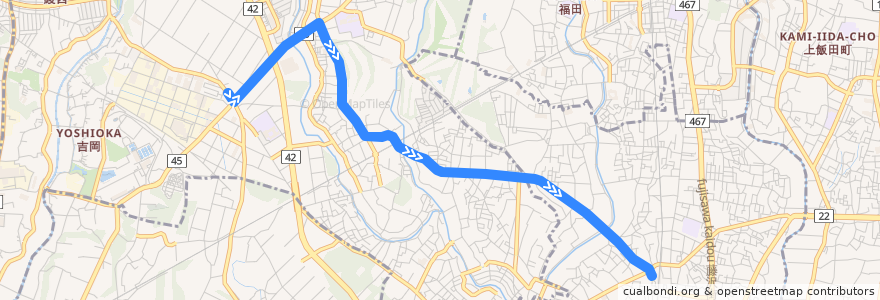 Mapa del recorrido 長37 大法寺経由 長後駅西口行 de la línea  en Prefettura di Kanagawa.