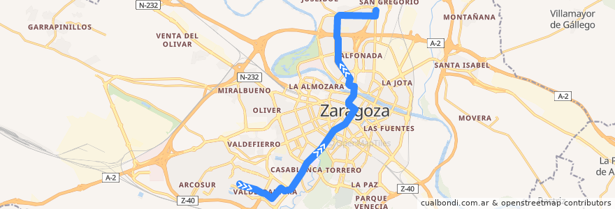 Mapa del recorrido L1: Mago de Oz => Avenida de la Academia de la línea  en سرقسطة.